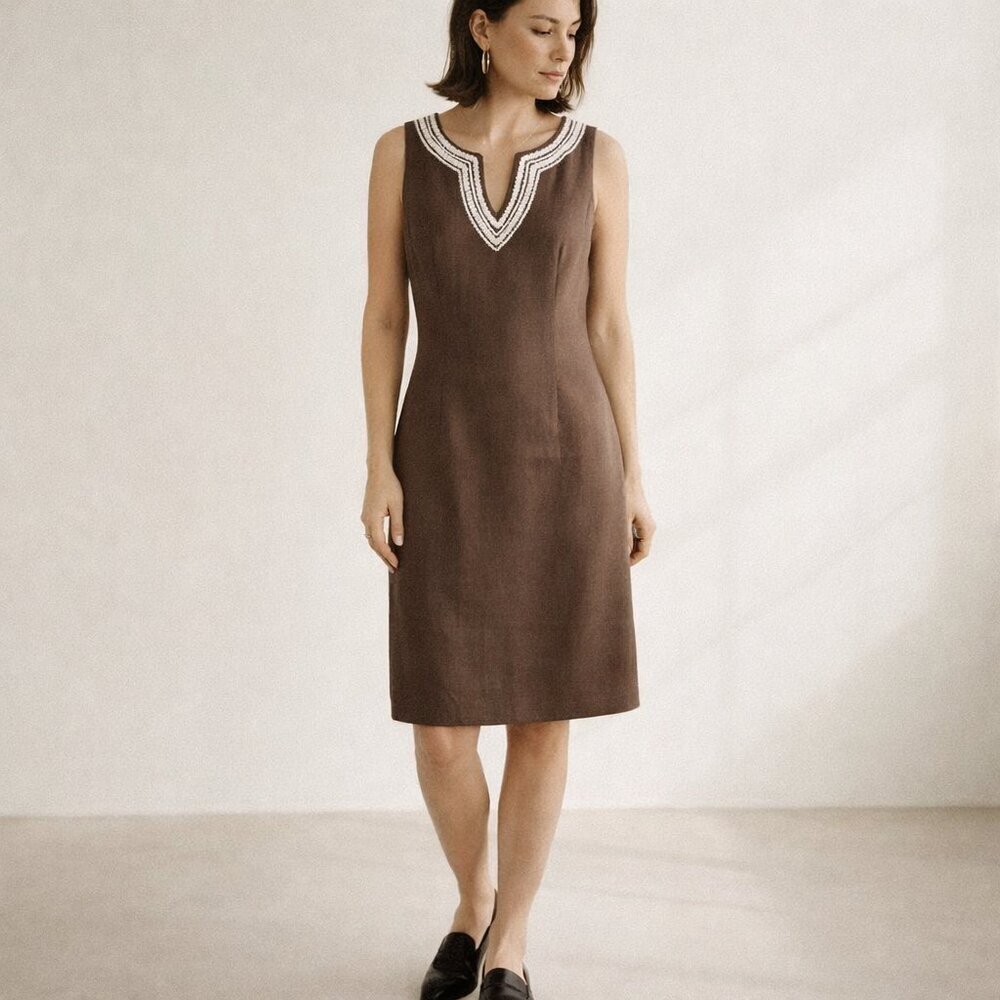 Talbots Linen Embroidered Dress Size 6